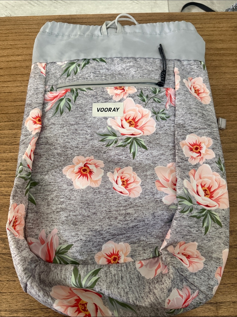 Vooray Floral Cinch Drawstring Backpack - Gray with Pink Flowers OS